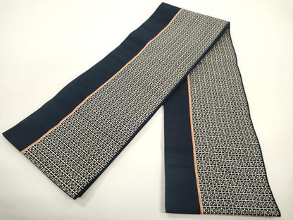 平和屋着物●本場筑前博多織　半幅帯　市松花文　正絹　逸品　CABI5070ak