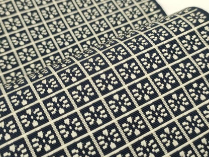 平和屋着物●本場筑前博多織　半幅帯　市松花文　正絹　逸品　CABI5070ak