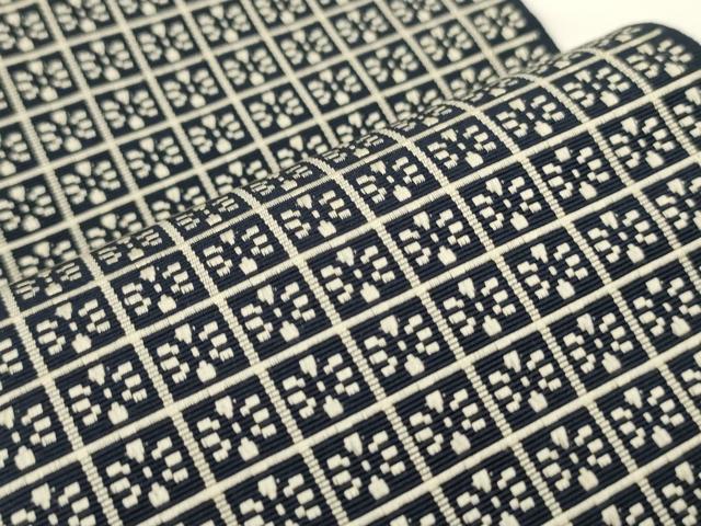 平和屋着物●本場筑前博多織　半幅帯　市松花文　正絹　逸品　CABI5070ak