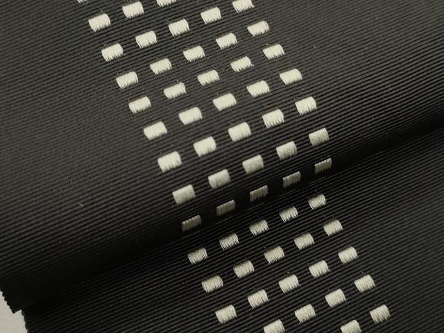 平和屋着物●本場筑前博多織　半幅帯　一重帯　間道　黒地　正絹　逸品　CABI5071ak