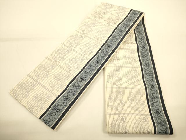 平和屋着物●本場筑前博多織　半幅帯　枝花間道　正絹　逸品　CABI5074ak