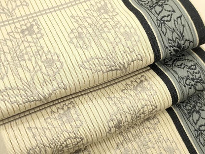 平和屋着物●本場筑前博多織　半幅帯　枝花間道　正絹　逸品　CABI5074ak