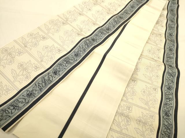 平和屋着物●本場筑前博多織　半幅帯　枝花間道　正絹　逸品　CABI5074ak