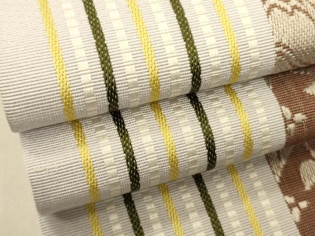 平和屋着物●本場筑前博多織　半幅帯　小野和也作　草花間道　博多金ラベル　証紙付き　正絹　逸品　CABI5077ak