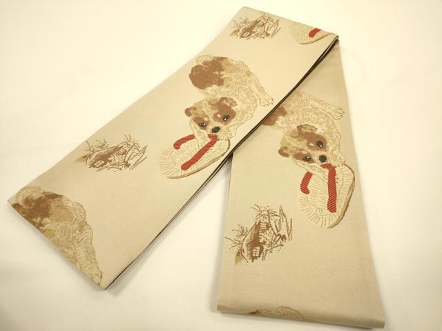 平和屋着物●半幅帯　犬と草履　正絹　逸品　CABI5090ak