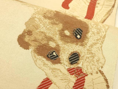 平和屋着物●半幅帯　犬と草履　正絹　逸品　CABI5090ak