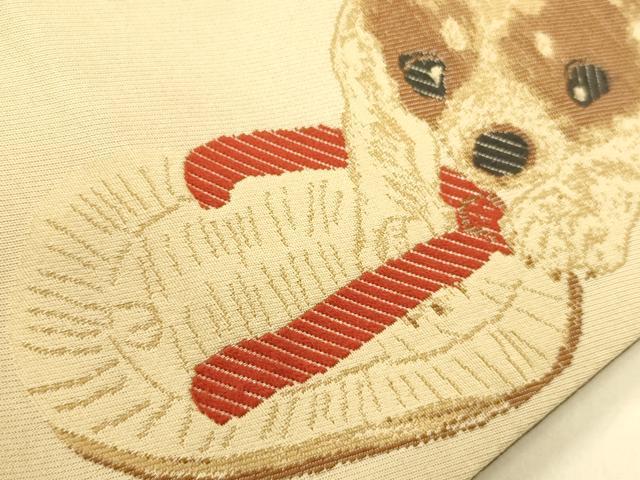 平和屋着物●半幅帯　犬と草履　正絹　逸品　CABI5090ak