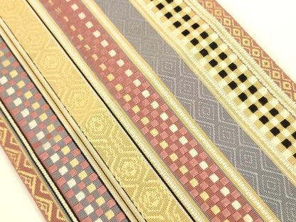 平和屋着物●本場筑前博多織　半幅帯　幾何学間道　証紙付き　正絹　逸品　CABI5094ak