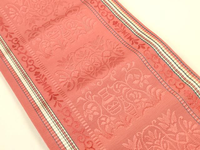 平和屋着物●本場筑前博多織　半幅帯　陶器花文　証紙付き　正絹　逸品　未使用　CABI5099ak