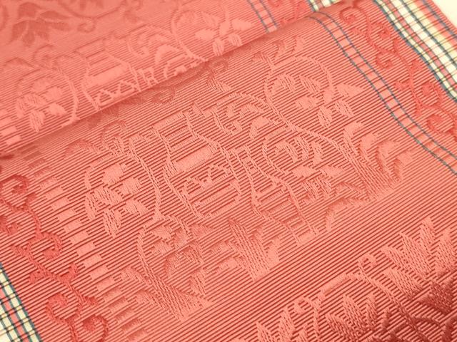 平和屋着物●本場筑前博多織　半幅帯　陶器花文　証紙付き　正絹　逸品　未使用　CABI5099ak