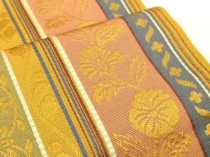 平和屋着物●本場筑前博多織　半幅帯　草花間道　正絹　逸品　CABI5107ak