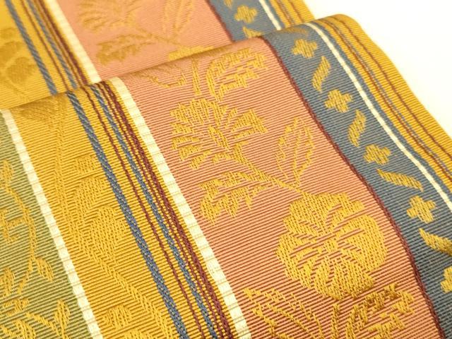 平和屋着物●本場筑前博多織　半幅帯　草花間道　正絹　逸品　CABI5107ak