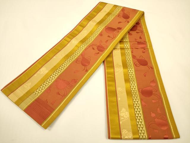 平和屋着物●本場筑前博多織　半幅帯　ひょうたん/瓢箪間道　正絹　逸品　CABI5109ak