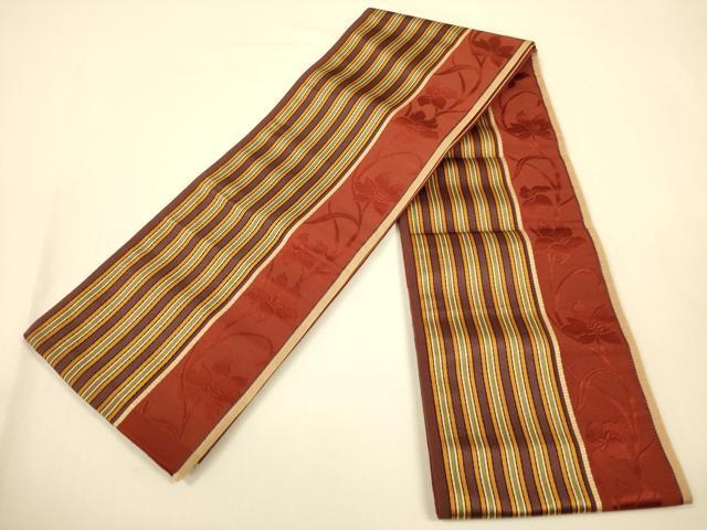 平和屋着物●本場筑前博多織　半幅帯　花間道　正絹　逸品　CABI5110ak