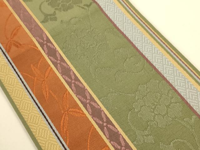 平和屋着物●本場筑前博多織　半幅帯　唐草花間道　証紙付き　正絹　逸品　CABI5112ak