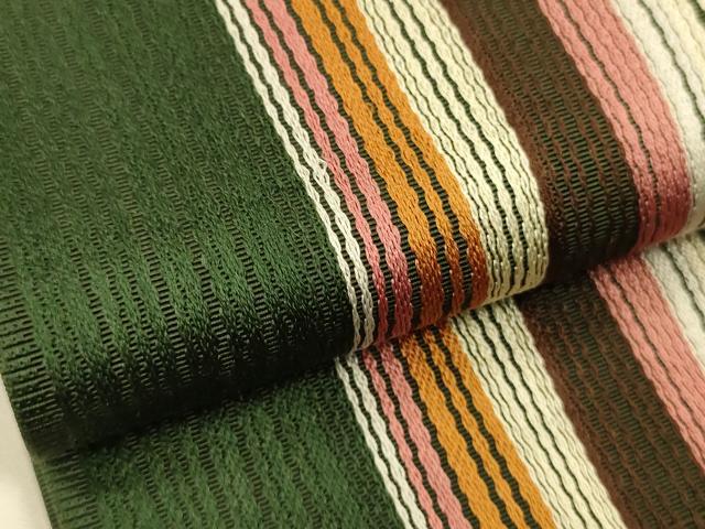 平和屋着物●本場筑前博多織　半幅帯　縞　正絹　逸品　CABI5115ak