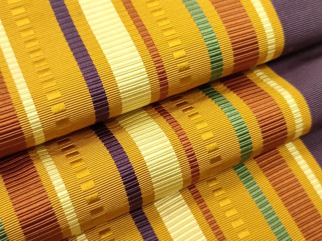 平和屋着物●本場筑前博多織　半幅帯　縞　証紙付き　正絹　逸品　CABI5118ak