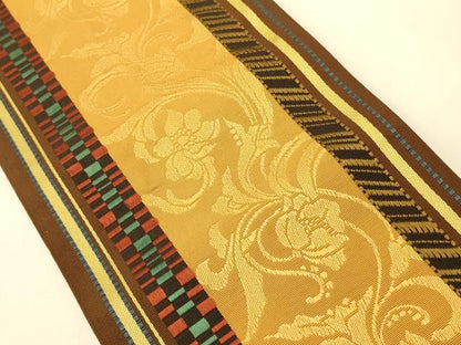 平和屋着物●本場筑前博多織　半幅帯　草花間道　正絹　逸品　CABI5120ak