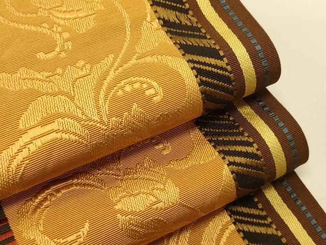 平和屋着物●本場筑前博多織　半幅帯　草花間道　正絹　逸品　CABI5120ak