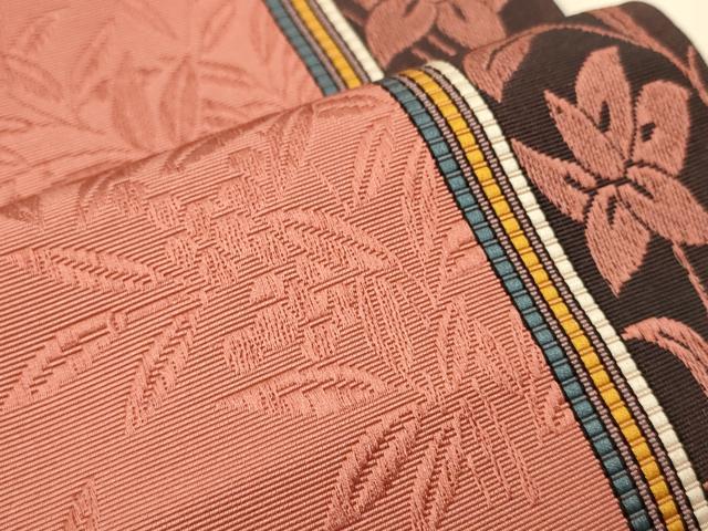 平和屋着物●本場筑前博多織　半幅帯　井上絹織謹製　草花間道　証紙付き　正絹　逸品　未使用　CABI5121ak