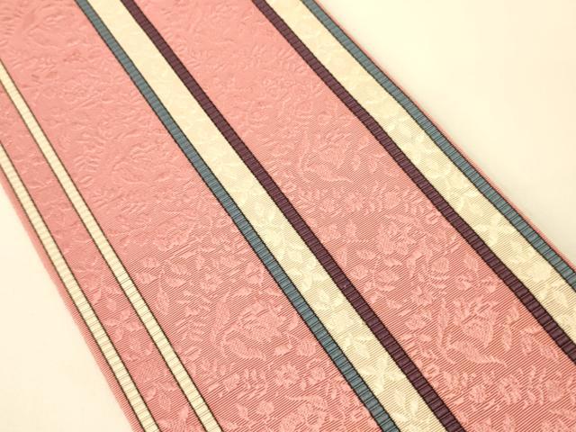 平和屋着物●本場筑前博多織　半幅帯　井上絹織謹製　花唐草間道　証紙付き　正絹　逸品　CABI5124ak