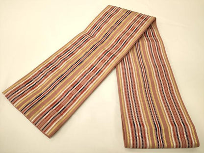 平和屋着物●本場筑前博多織　半幅帯　井上絹織謹製　よろけ縞　証紙付き　正絹　逸品　CABI5127ak