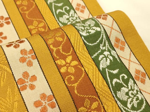 平和屋着物●本場筑前博多織　半幅帯　小野和也作　花間道　証紙付き　正絹　逸品　CABI5133ak