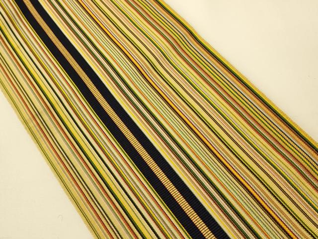 平和屋着物●本場筑前博多織　半幅帯　縞　正絹　逸品　CABI5135ak