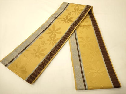 平和屋着物●本場筑前博多織　半幅帯　草花間道　正絹　逸品　CABI5136ak