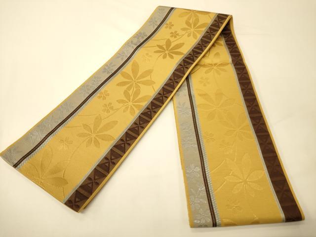 平和屋着物●本場筑前博多織　半幅帯　草花間道　正絹　逸品　CABI5136ak