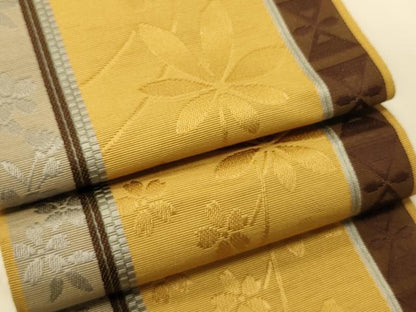 平和屋着物●本場筑前博多織　半幅帯　草花間道　正絹　逸品　CABI5136ak