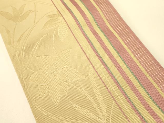 平和屋着物●本場筑前博多織　半幅帯　草花間道　正絹　逸品　CABI5141ak