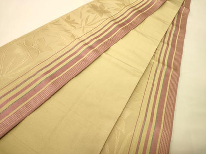 平和屋着物●本場筑前博多織　半幅帯　草花間道　正絹　逸品　CABI5141ak