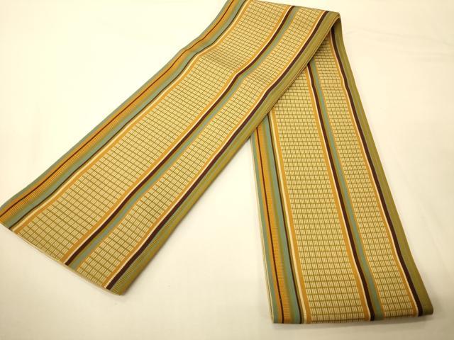 平和屋着物●本場筑前博多織　半幅帯　変わり格子柄　正絹　逸品　CABI5144ak