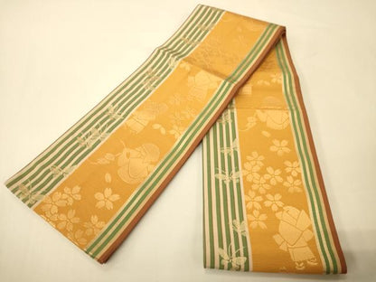 平和屋着物●本場筑前博多織　半幅帯　人物花蝶文　正絹　逸品　CABI5148ak