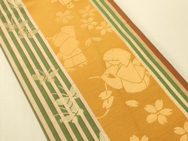 平和屋着物●本場筑前博多織　半幅帯　人物花蝶文　正絹　逸品　CABI5148ak