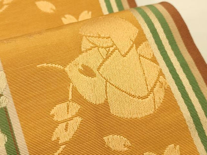 平和屋着物●本場筑前博多織　半幅帯　人物花蝶文　正絹　逸品　CABI5148ak
