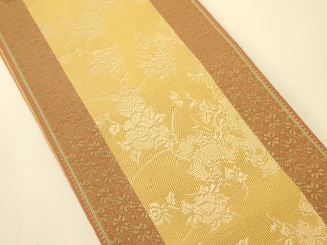 平和屋着物●本場筑前博多織　半幅帯　小野和也作　草花間道　証紙付き　正絹　逸品　CABI5151ak