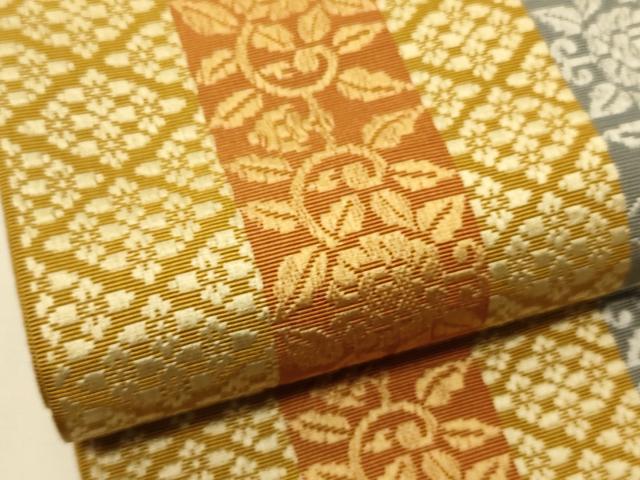 平和屋着物●本場筑前博多織　半幅帯　井上絹織謹製　花唐草間道　証紙付き　正絹　逸品　CABI5157ak