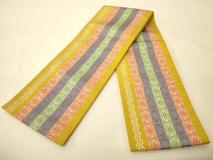 平和屋着物●本場筑前博多織　半幅帯　幾何学間道　正絹　逸品　CABI5158ak