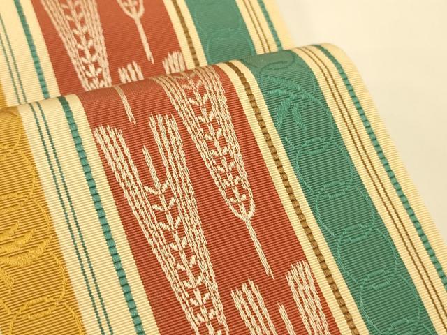 平和屋着物●本場筑前博多織　半幅帯　抽象間道　正絹　逸品　CABI5159ak