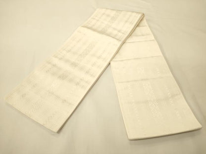 平和屋着物●本場筑前博多織　半幅帯　献上柄　白色　正絹　逸品　CABI5164ak