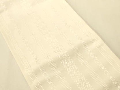 平和屋着物●本場筑前博多織　半幅帯　献上柄　白色　正絹　逸品　CABI5164ak