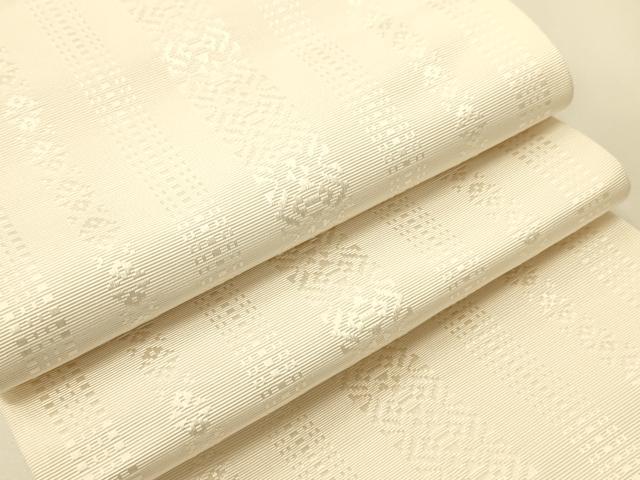平和屋着物●本場筑前博多織　半幅帯　献上柄　白色　正絹　逸品　CABI5164ak