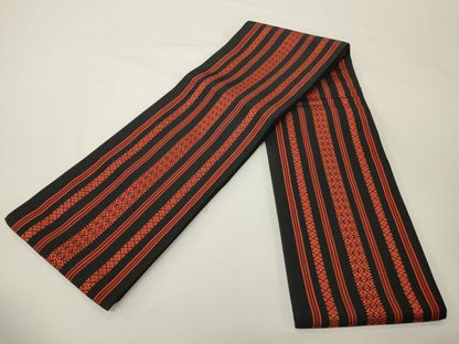 平和屋着物●本場筑前博多織　半幅帯　献上柄　黒地　正絹　逸品　CABI5166ak