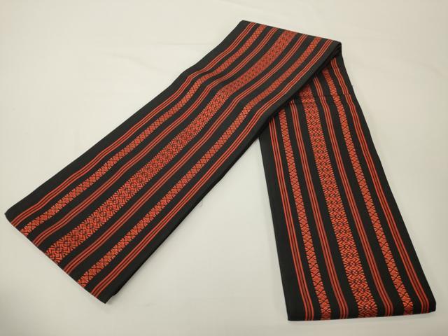 平和屋着物●本場筑前博多織　半幅帯　献上柄　黒地　正絹　逸品　CABI5166ak