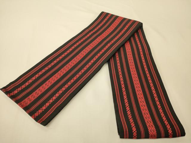 平和屋着物●本場筑前博多織　半幅帯　献上柄　黒地　正絹　逸品　CABI5173ak