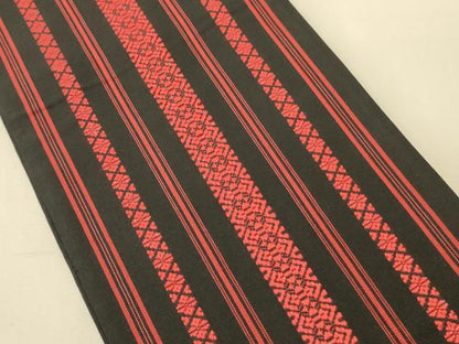 平和屋着物●本場筑前博多織　半幅帯　献上柄　黒地　正絹　逸品　CABI5173ak