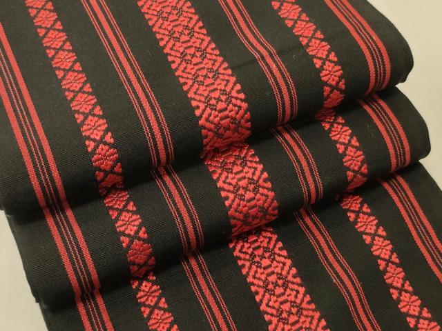平和屋着物●本場筑前博多織　半幅帯　献上柄　黒地　正絹　逸品　CABI5173ak