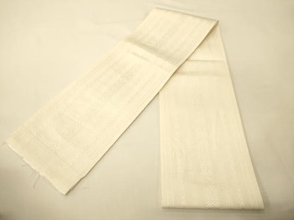平和屋着物●本場筑前博多織　半幅帯　井上絹織謹製　一重帯　献上柄　博多金ラベル　象牙色　証紙付き　正絹　逸品　CABI5177ak